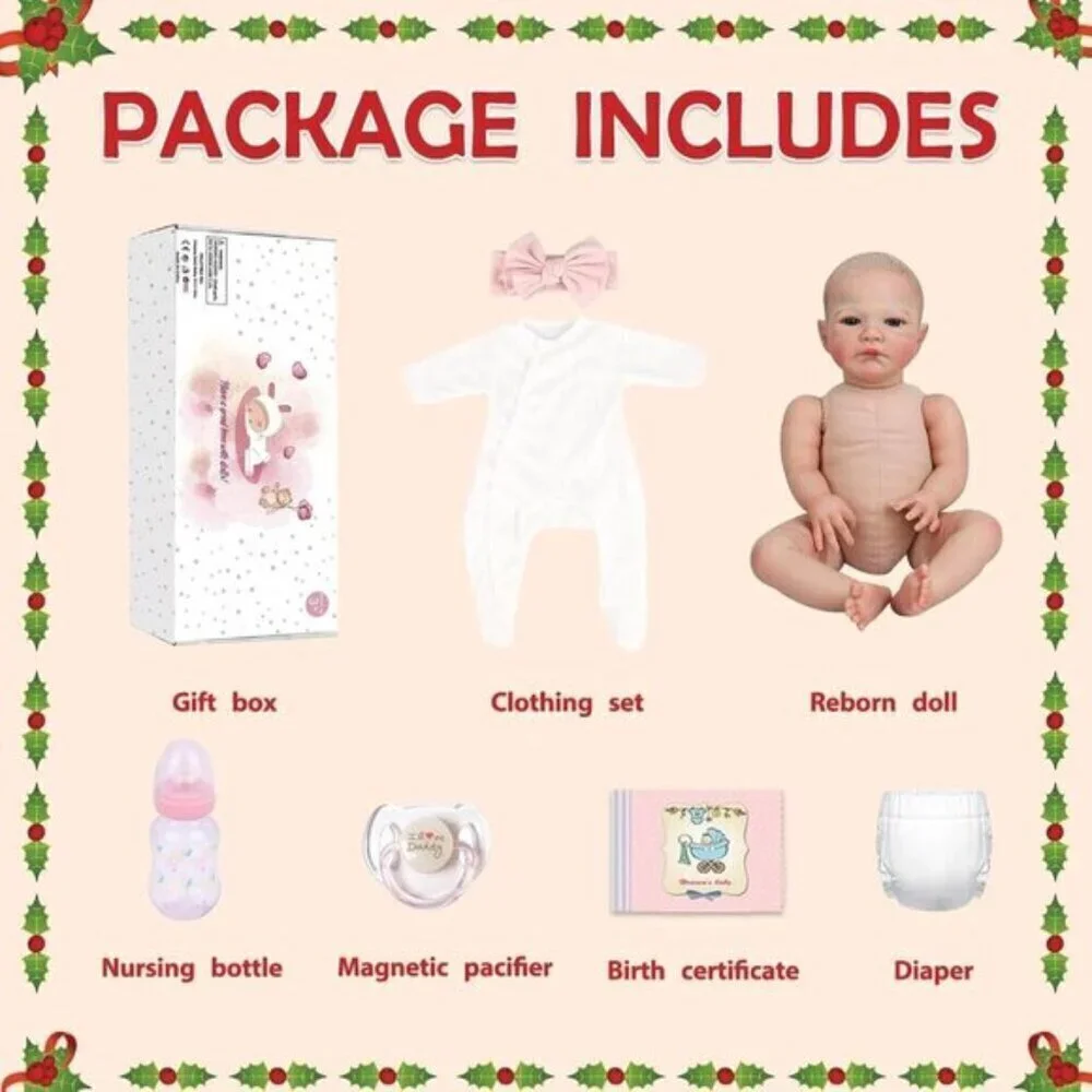 Realistic Reborn Baby Dolls Girl 20 inch White Pink Soft Body Gift Toy for Kids